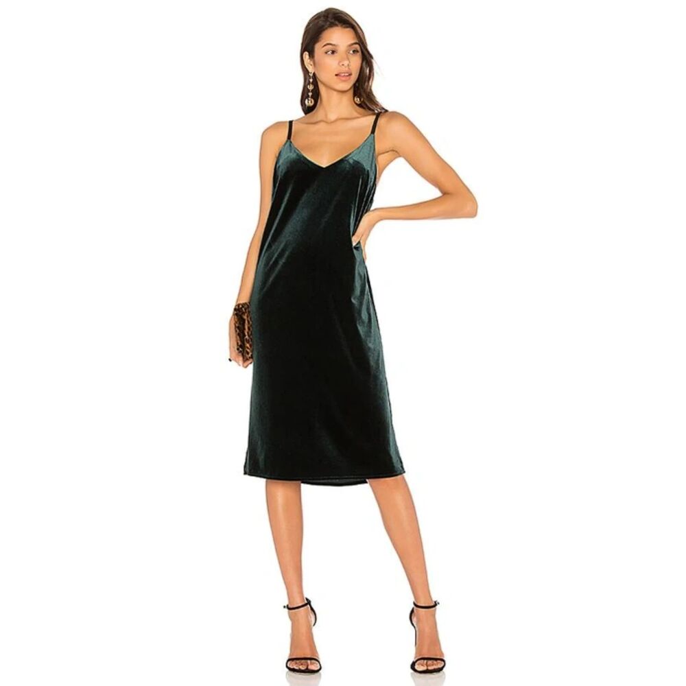 Womens SANCTUARY Sydney Velvet Knee Length Slip Dress In Meadow Green Size S